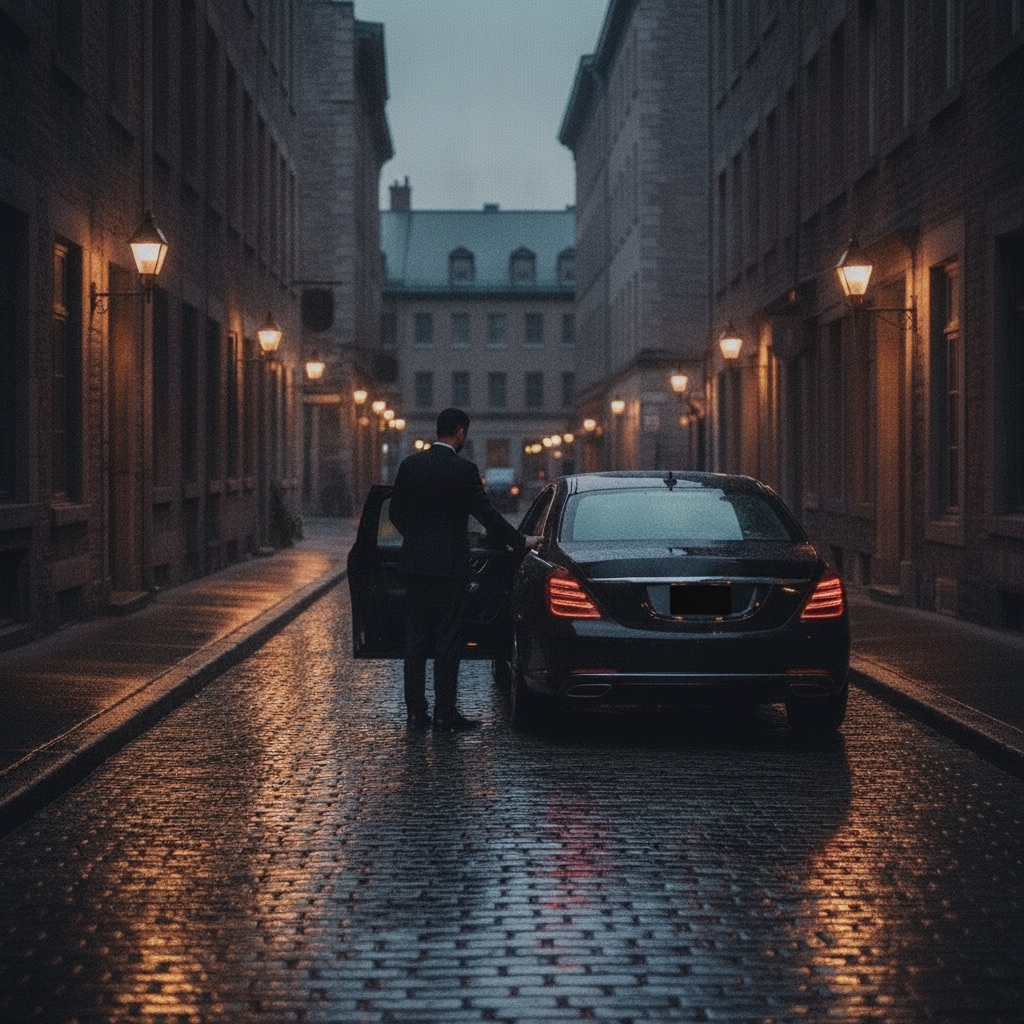 A driver opening a car door in Old Montréal